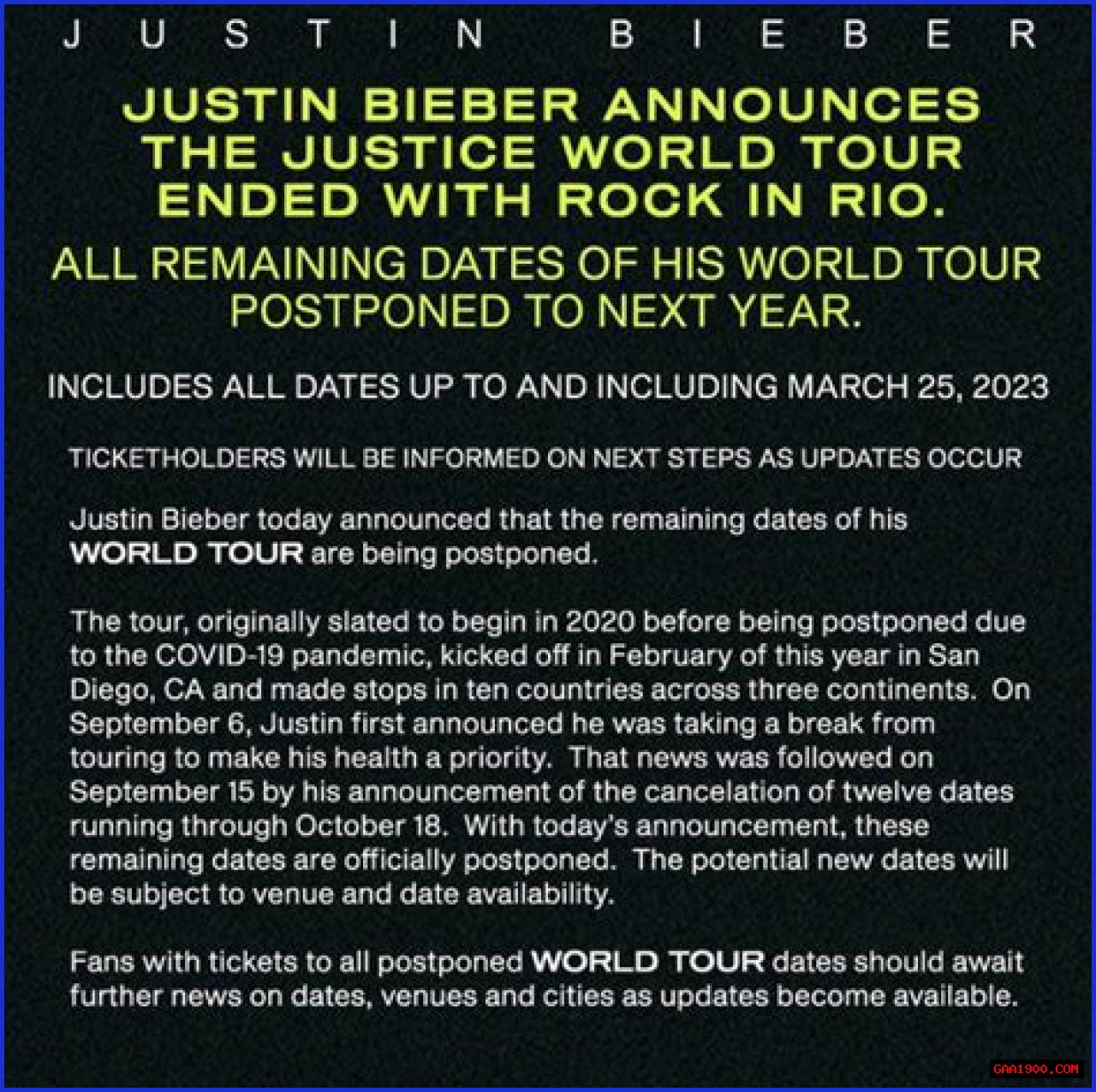 Justin Bieber Giving Refunds For Cancelled M&G